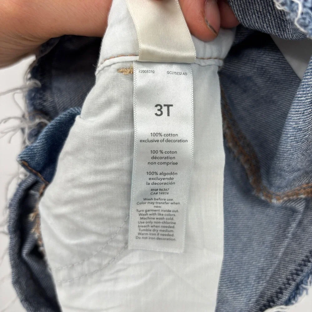 OshKosh B'gosh Denim Overall Dress Kids 3T Blue Distressed Hickory Stripe Jumper